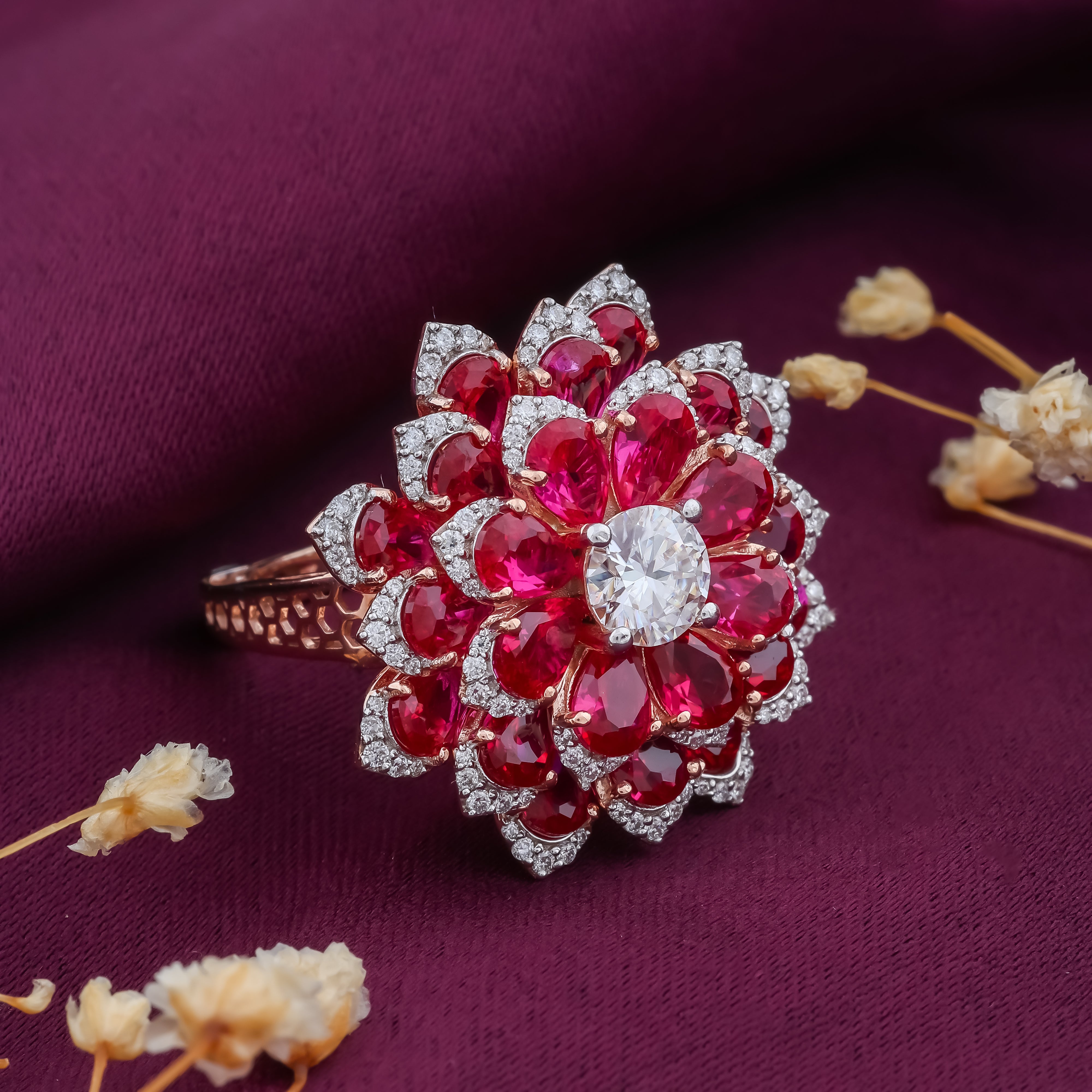Flower Silver Diamond Ring